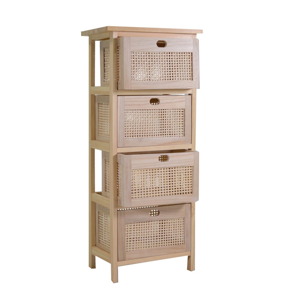 Mobiletto legno kate 4 cassetti naturale rettangolare  cm 39,5 x 27,5 x h 92,5