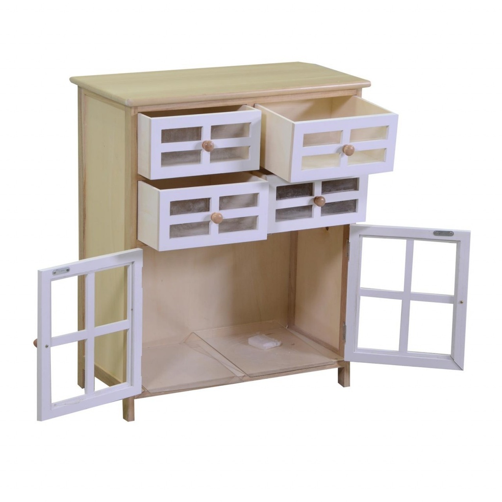 Cassettiera Naomi 2 ante e 4 cassetti naturale rettangolare  cm60x30xh72