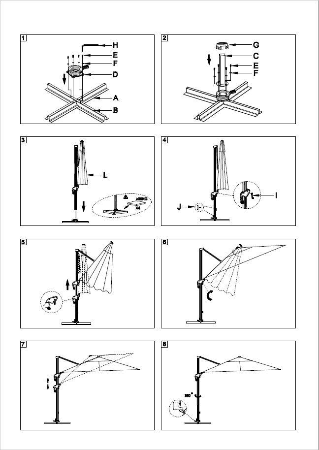 Ombrellone alluminio Montana 4x4 m grigio con palo laterale