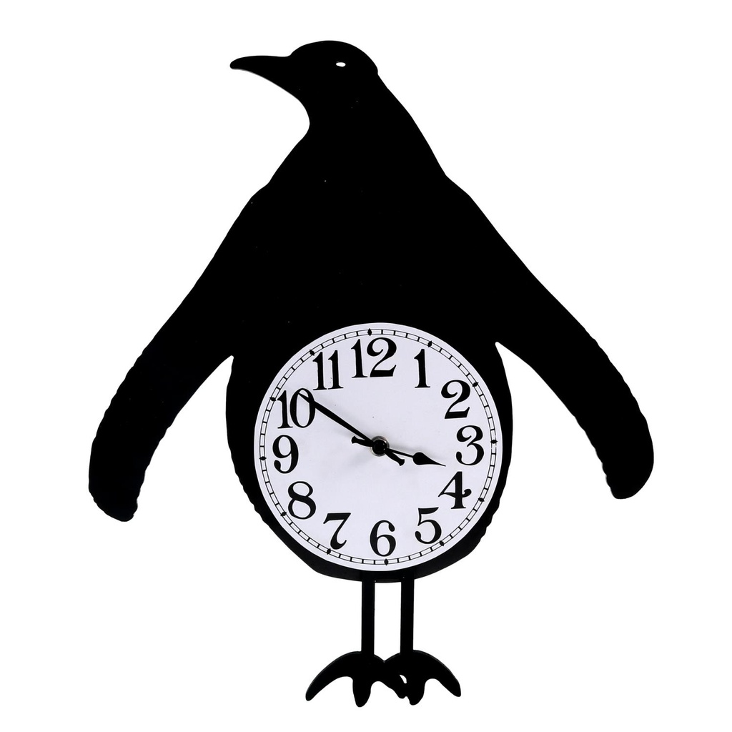 Penguin wooden clock with black pendulum cm38x37x6
