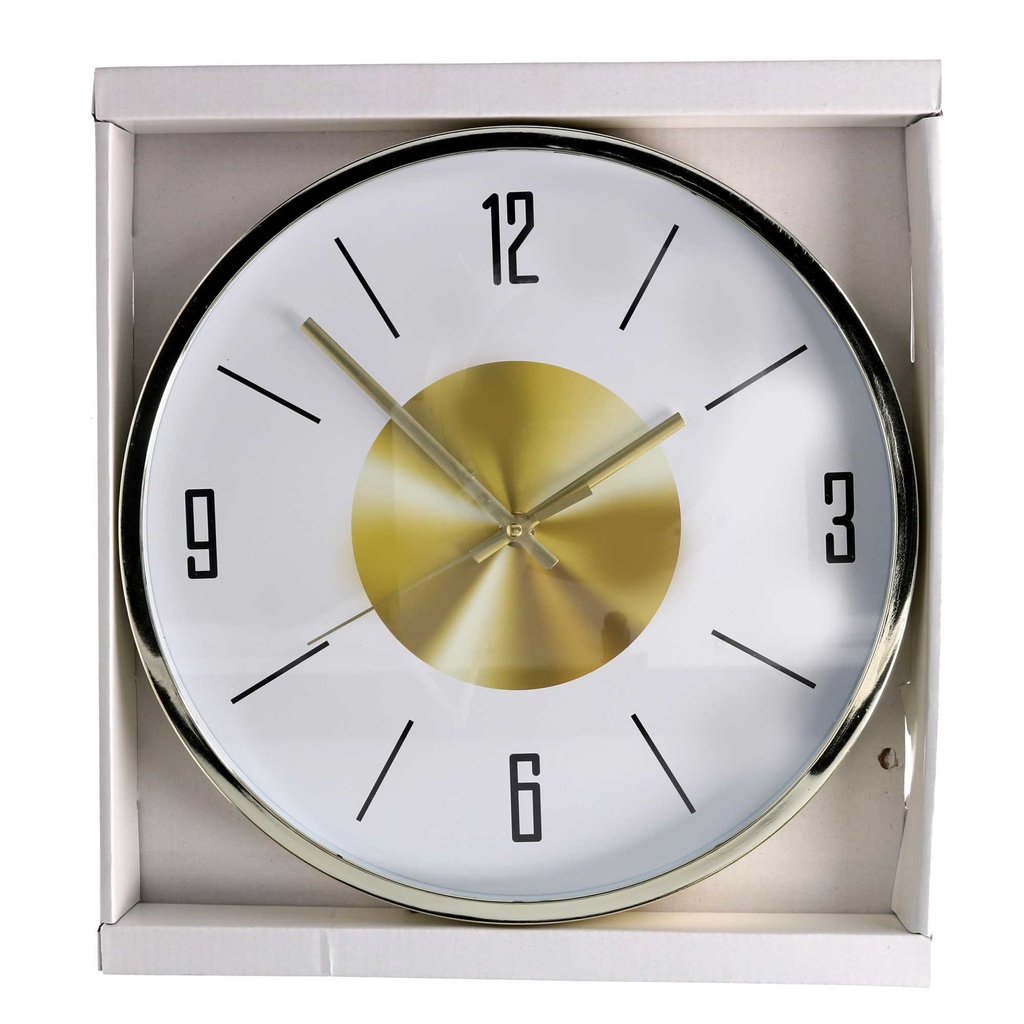 Orologio plastica bianco e oro tondo cmø30,5