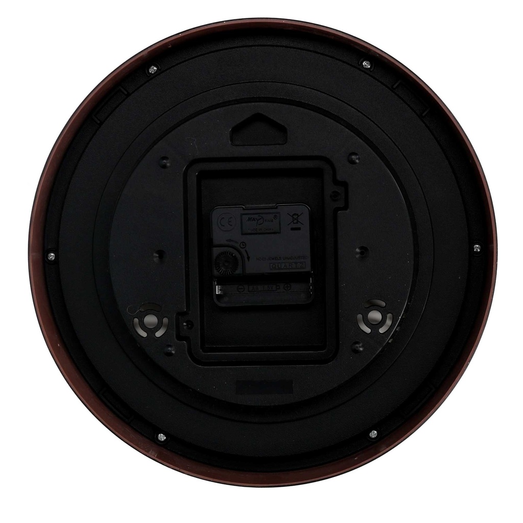 Orologio plastica effetto legno noce tondo cmø25,7h4,2