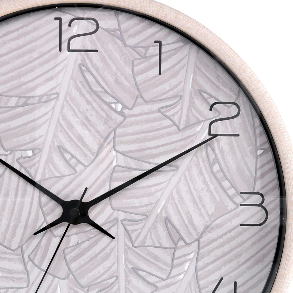 Orologio plastica foglie beige tondo cmø32h4,8