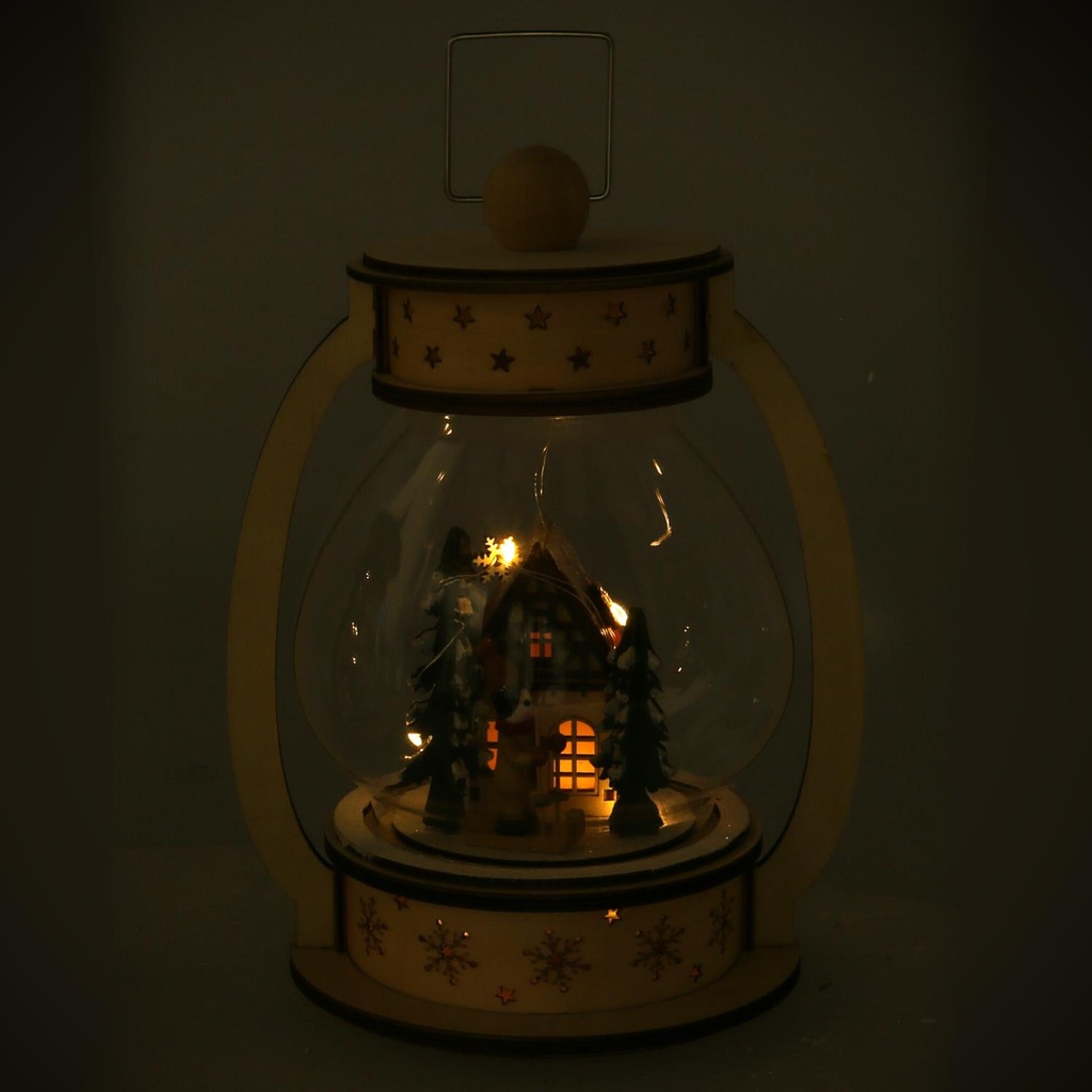 Palla di vetro led legno lanterna naturale cm17x13h23,5