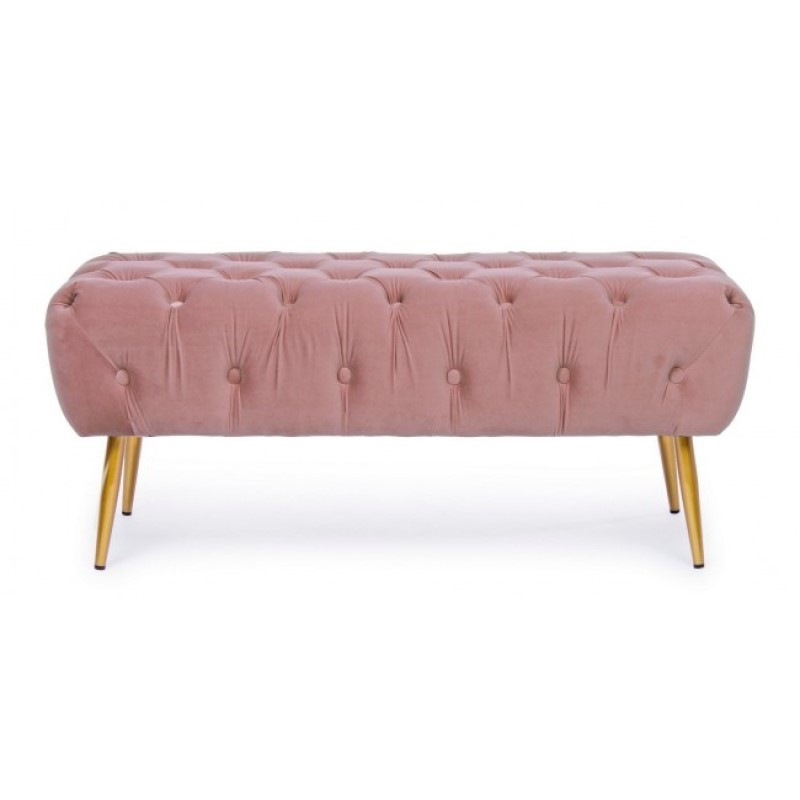 Panca arredo pouf rosa con gambe cm 103 x46x40h