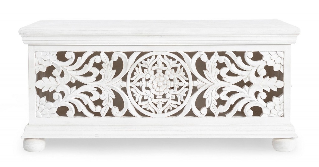 Panca portatutto shabby intarsiata bianca cm 100 x 50 x 45h