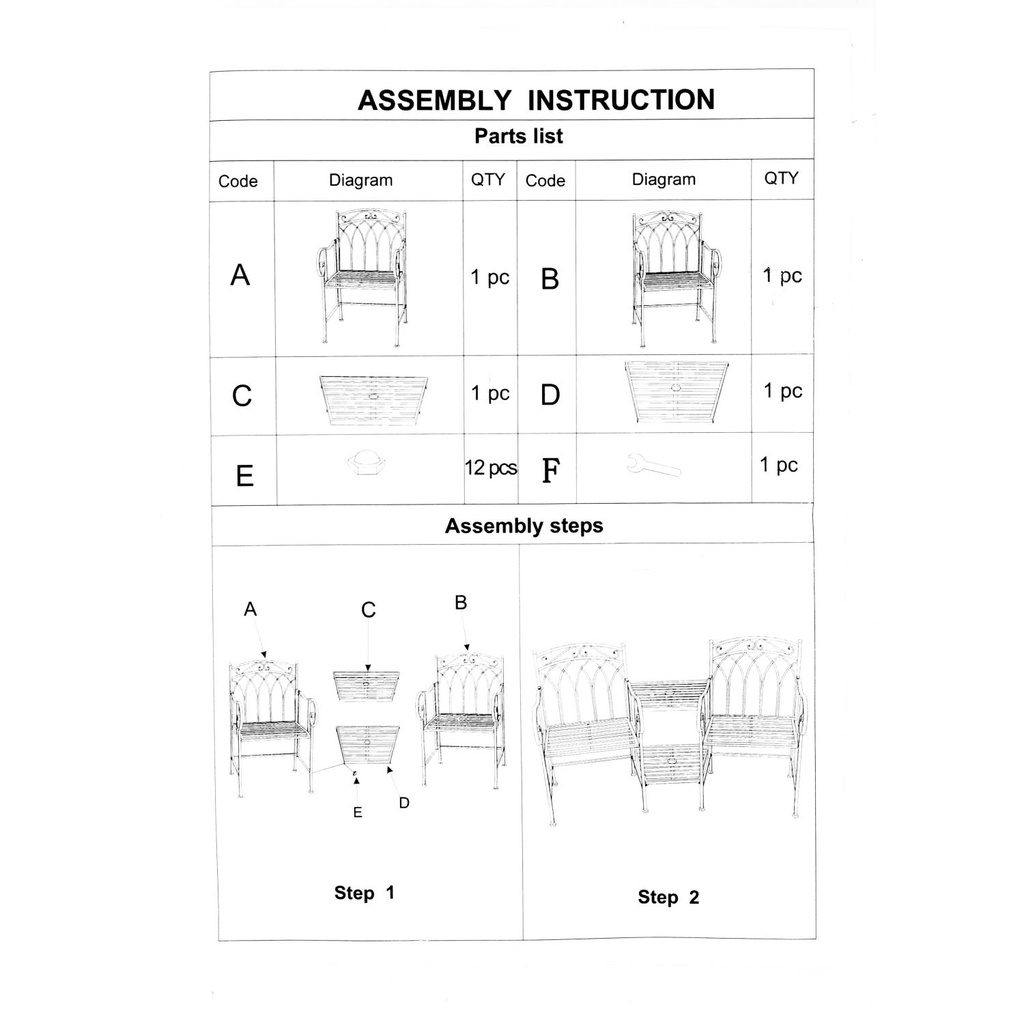 Panchina due posti con tavolo ferro Ragusa e portaombrellone bianco