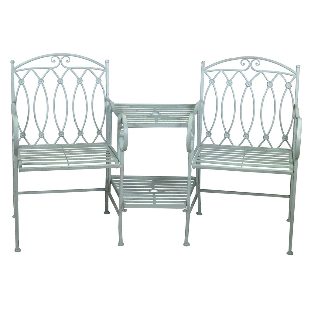 Panchina due posti con tavolo ferro Ragusa e portaombrellone verde