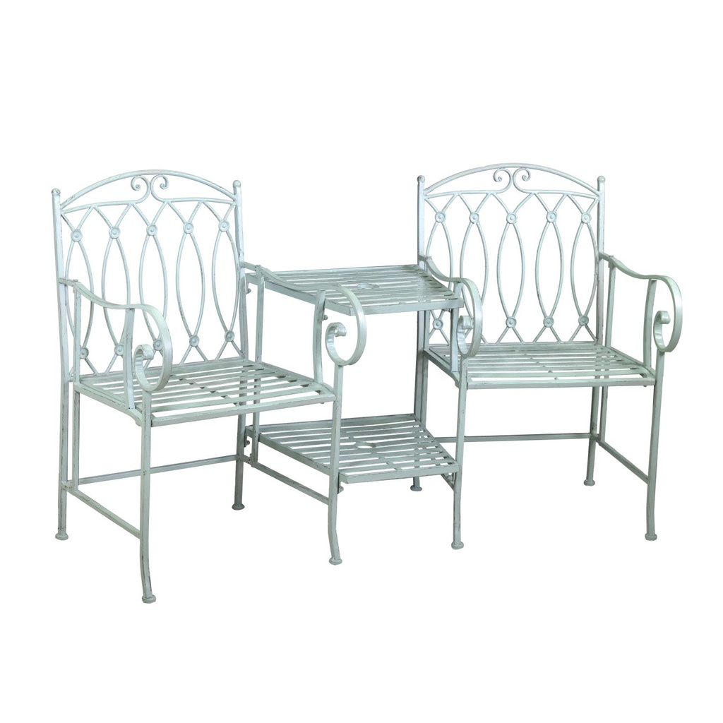 Panchina due posti con tavolo ferro Ragusa e portaombrellone verde