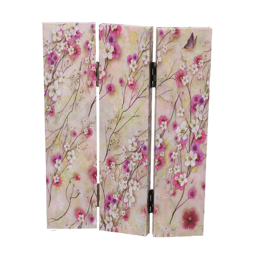 Paravento stampa 3 ante naturale con rami fiori cm120,6x2,5h180
