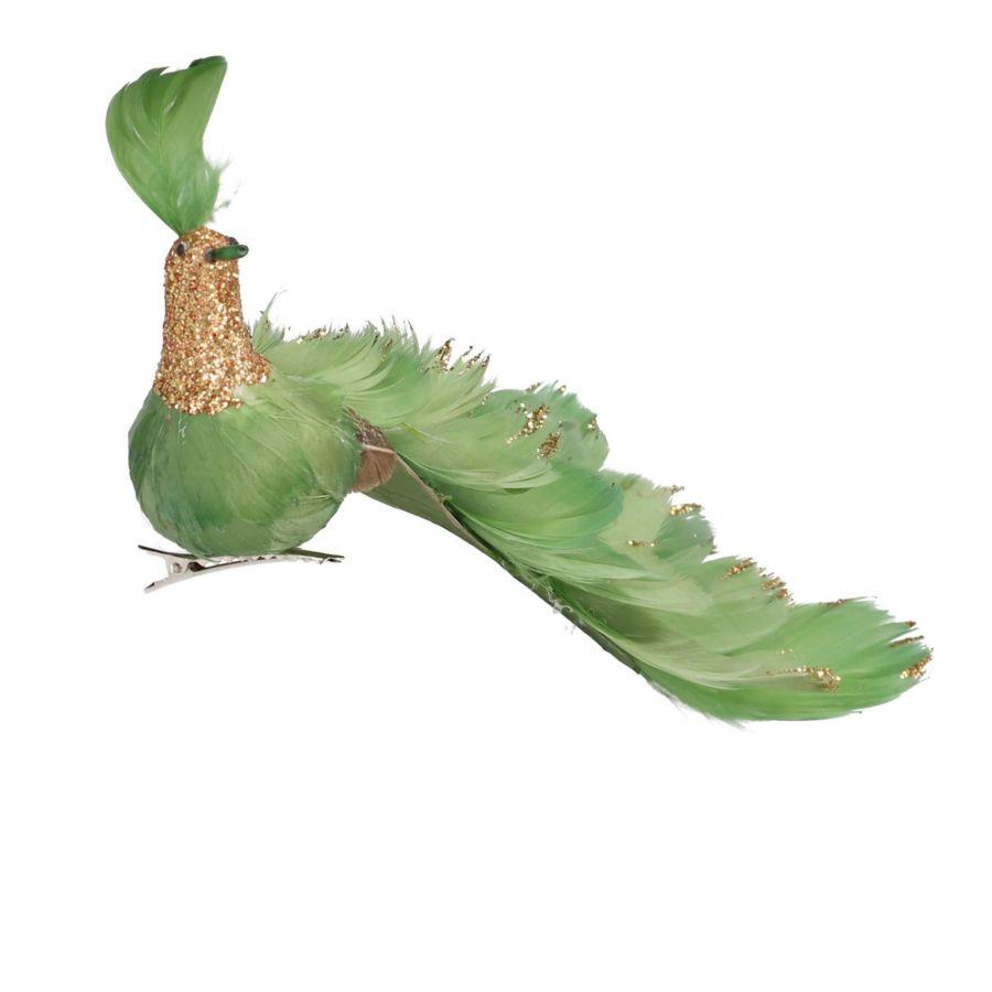 Pavone piume verde con clip cm30x5h11