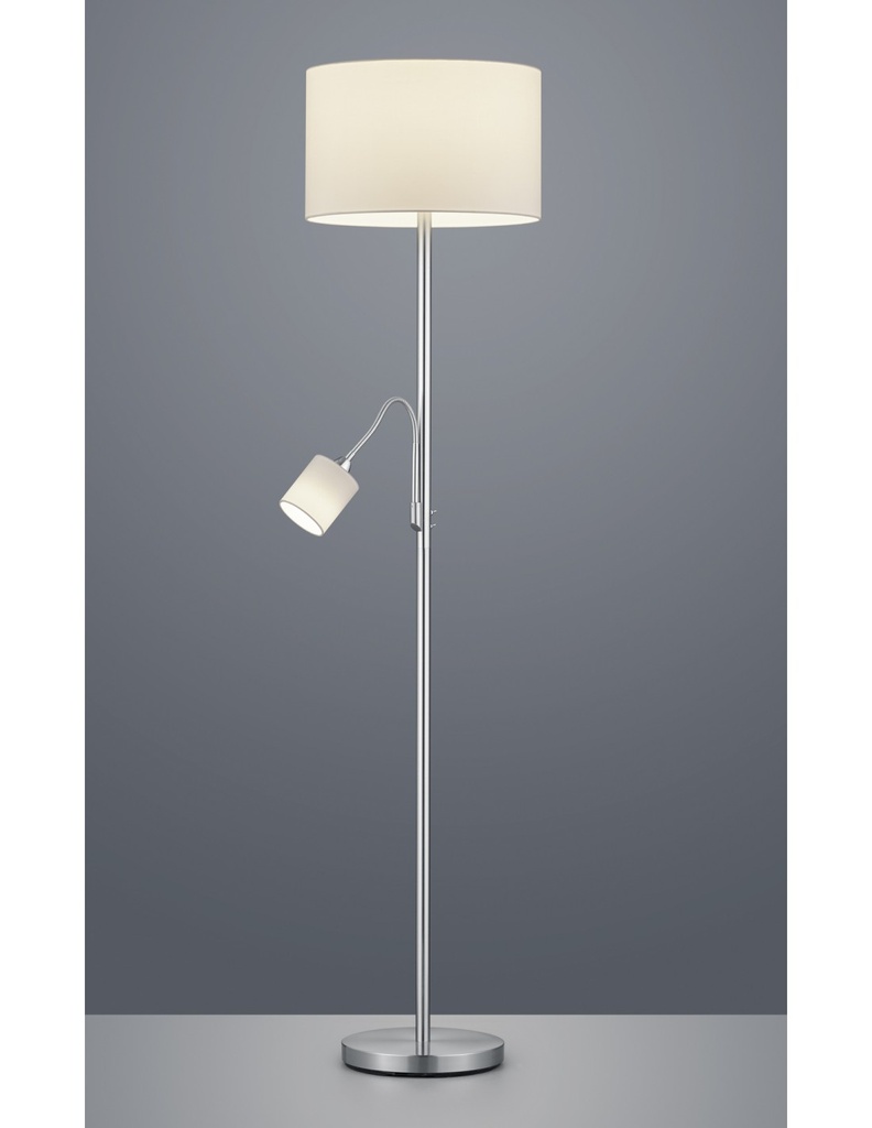 Piantana Hotel Nichel Paralume Tessuto Bianco Con Spot Lettura Trio Lighting