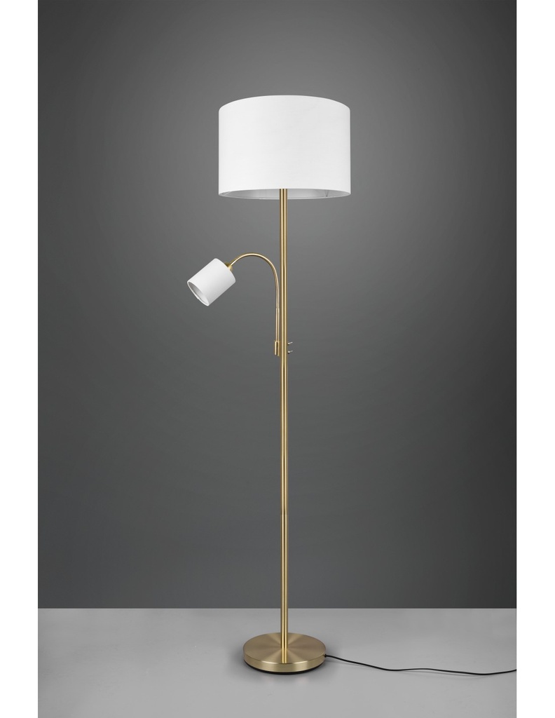 Piantana Hotel Ottone Paralume Tessuto Crema Spot Lettura Trio Lighting