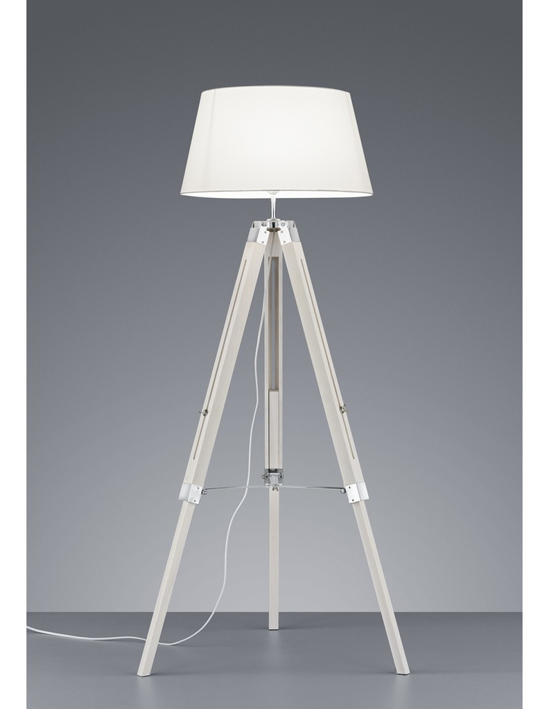 Piantana Moderna Treppiede Legno Tessuto Bianco Tripod H143 cm Trio Lighting