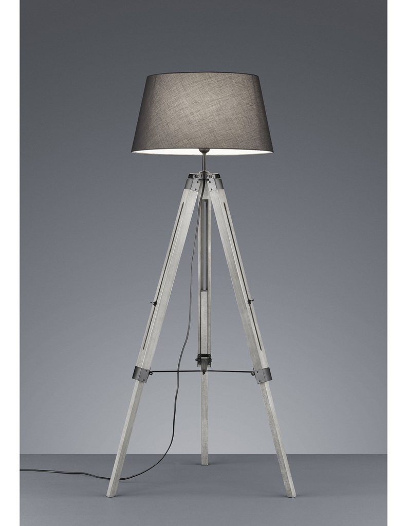Piantana Moderna Treppiede Legno Tessuto Grigio Tripod H143 cm Trio Lighting