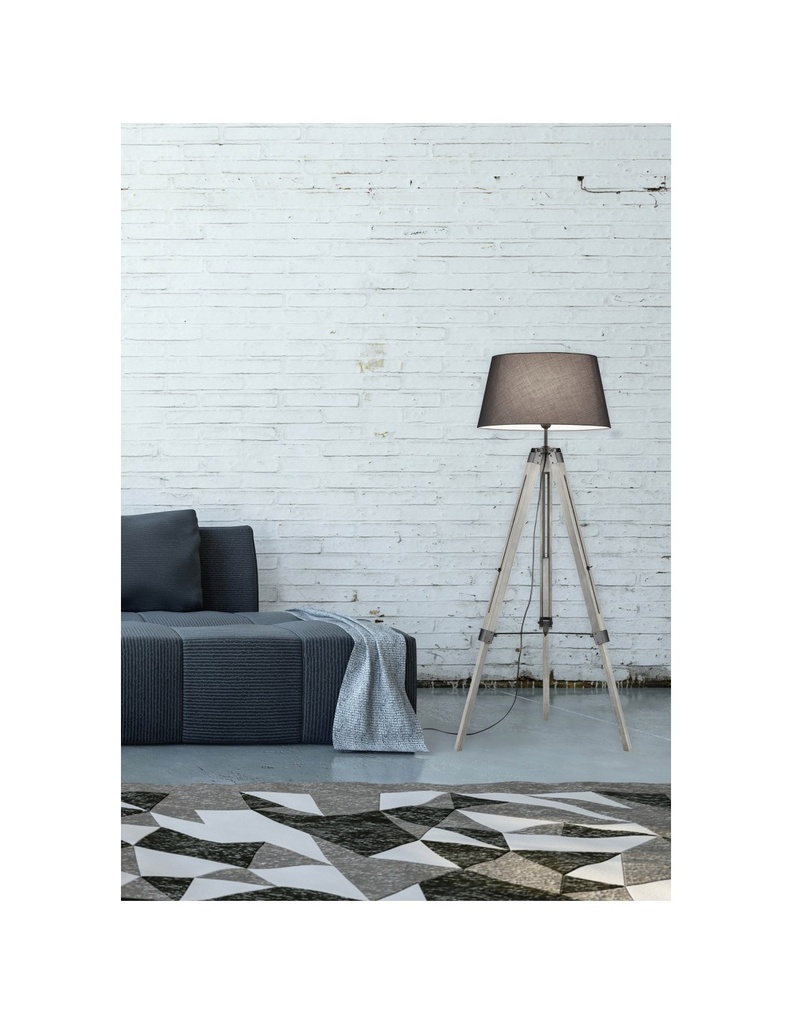 Piantana Moderna Treppiede Legno Tessuto Grigio Tripod H143 cm Trio Lighting