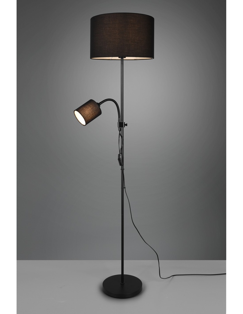 Piantana Owen 1xE27+Spot Nero E Paralume Tessuto L36 cm Trio Lighting