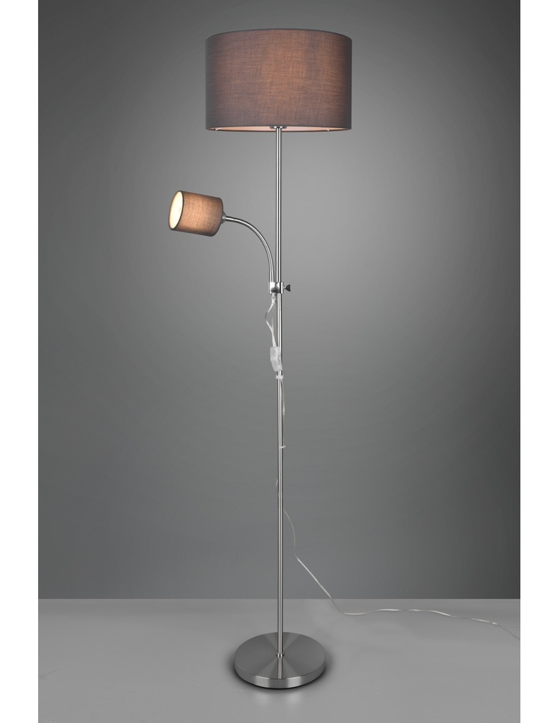 Piantana Owen 1xE27+Spot Nichel E Tessuto Grigio L36 cm Trio Lighting