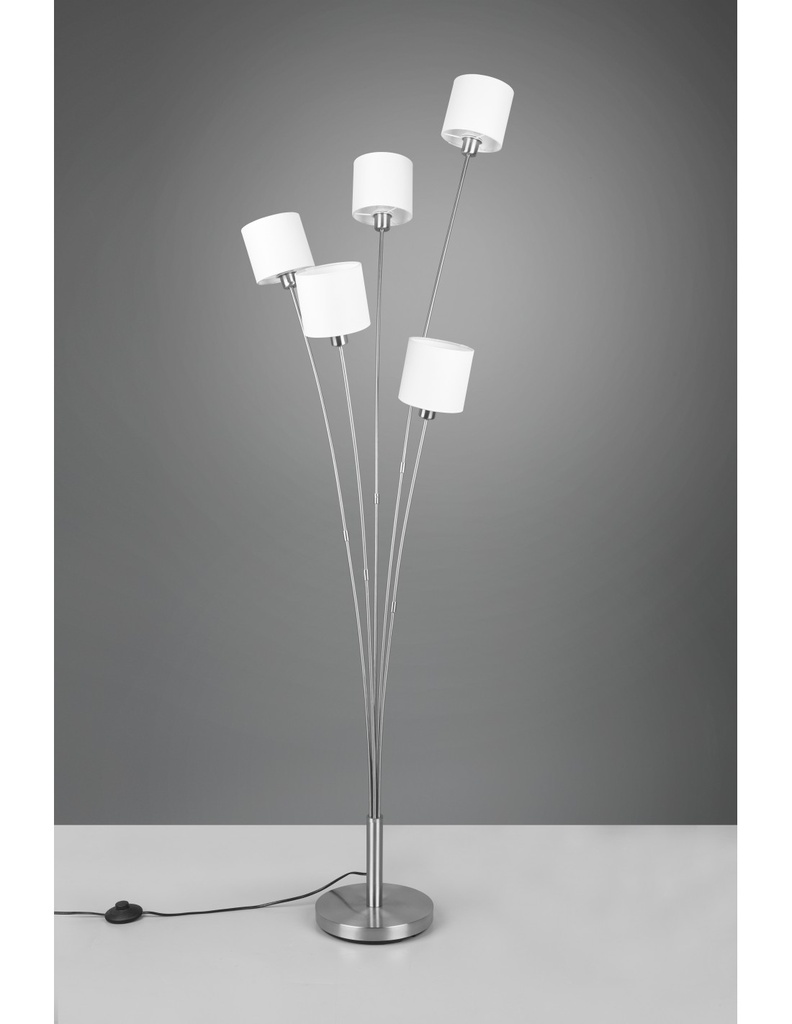 Piantana Salotto Tommy Nichel 5 Paralumi Tessuto Bianco H163 cm Trio Lighting