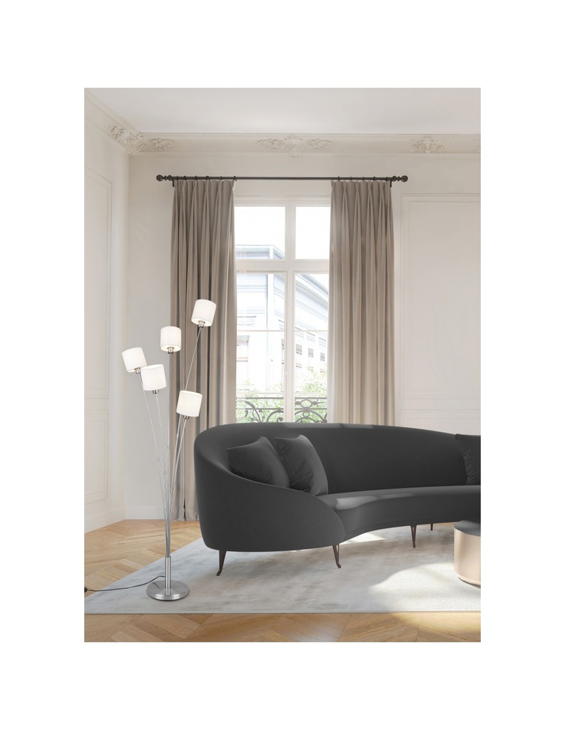 Piantana Salotto Tommy Nichel 5 Paralumi Tessuto Bianco H163 cm Trio Lighting