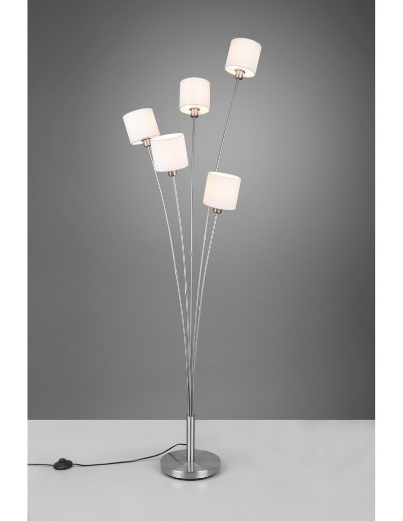 Piantana Salotto Tommy Nichel 5 Paralumi Tessuto Bianco H163 cm Trio Lighting