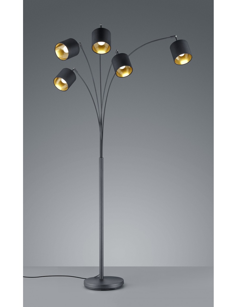 Piantana Tommy Nero 5xE14 Tessuto Nero-Oro H200 cm Trio Lighting
