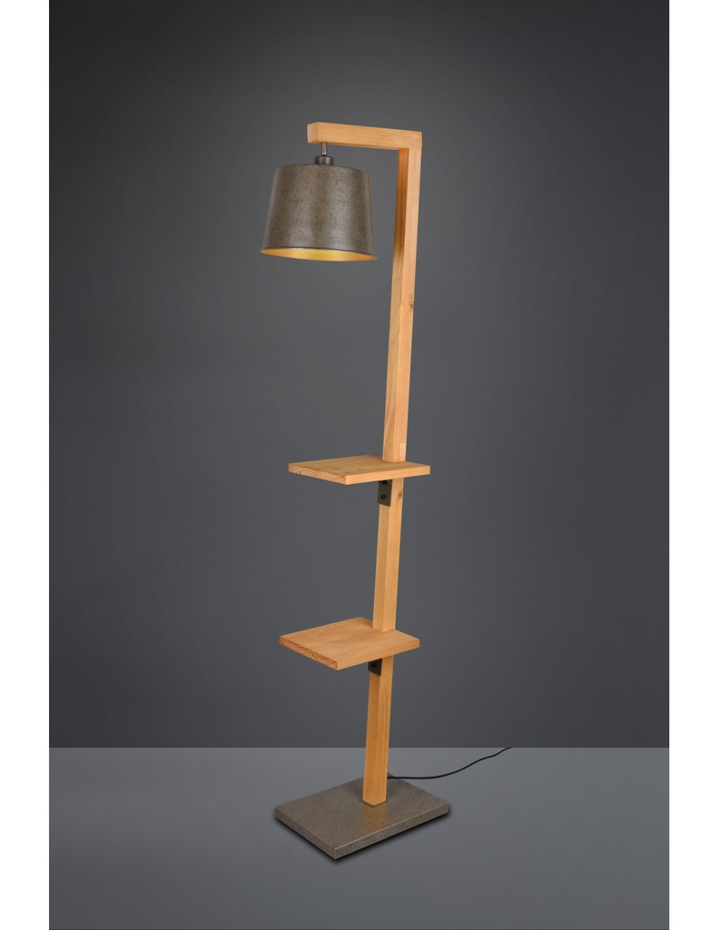 Piantana Vintage Mensole Legno Paralume Nichel Rodrigo Trio Lighting