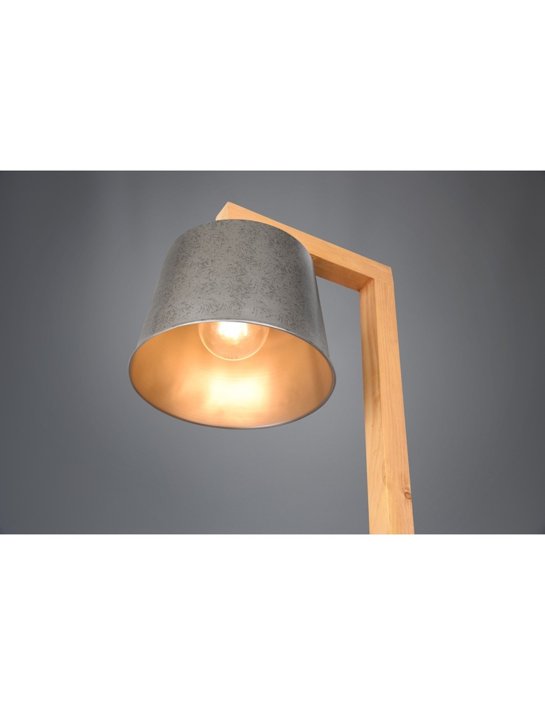Piantana Vintage Mensole Legno Paralume Nichel Rodrigo Trio Lighting