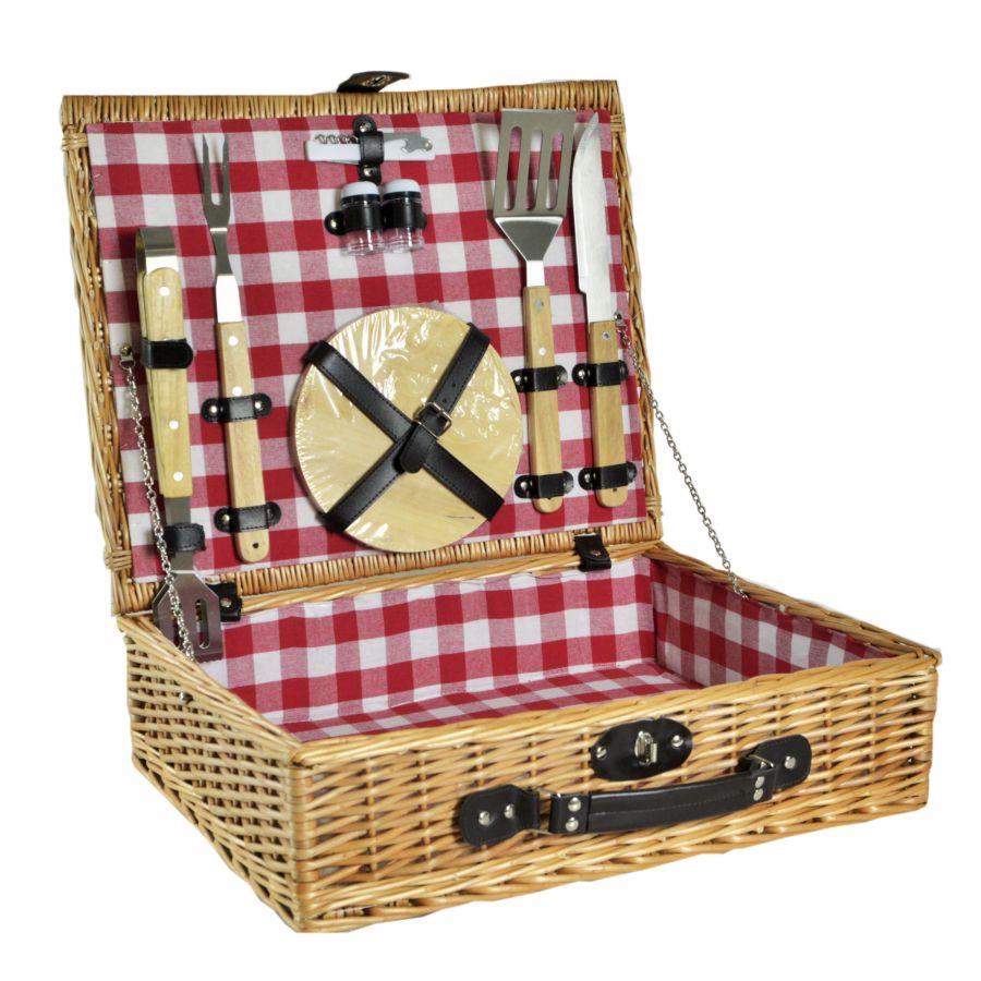 Pic-nic vimini campagna con accessori barbeque cm50x40h14