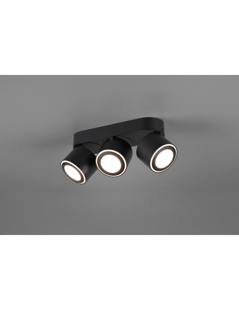Plafone 3 Spot Led Doppia Emissione L27 cm Taurus Nero Trio Lighting