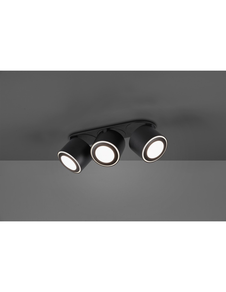 Plafone 3 Spot Led Doppia Emissione L27 cm Taurus Nero Trio Lighting
