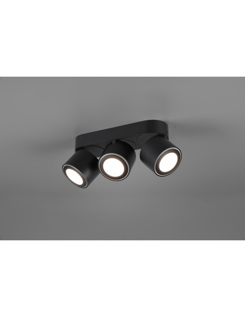 Plafone 3 Spot Led Doppia Emissione L27 cm Taurus Nero Trio Lighting