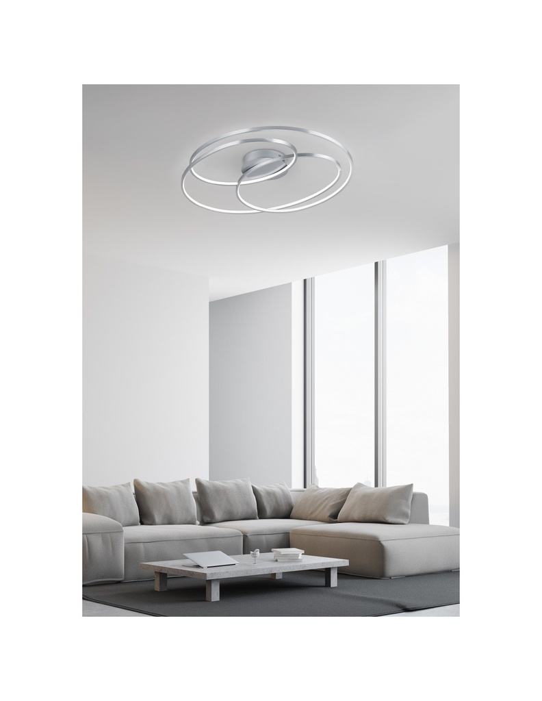 Plafoniera Gale 3 Cerchi Nichel Opaco Led 38,5w Dimmerabile L60 cm Trio Lighting