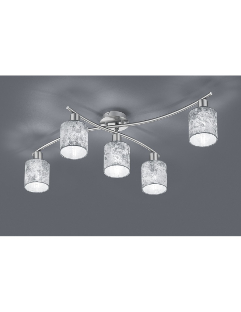 Plafoniera Garda Nichel 5 Paralumi Tessuto Argento L75 cm Trio Lighting