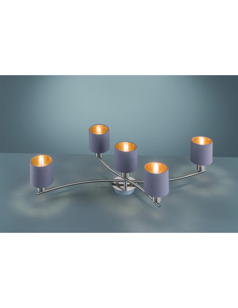 Plafoniera Garda Nichel 5 Paralumi Tessuto Tortora Oro L75 cm Trio Lighting