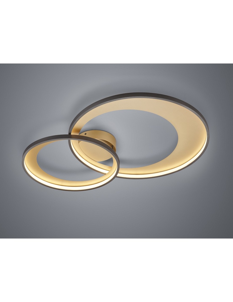Plafoniera Granada Doppio Cerchio Nero-Oro Led 36w Dimmerabile L85 cm Trio Lighting