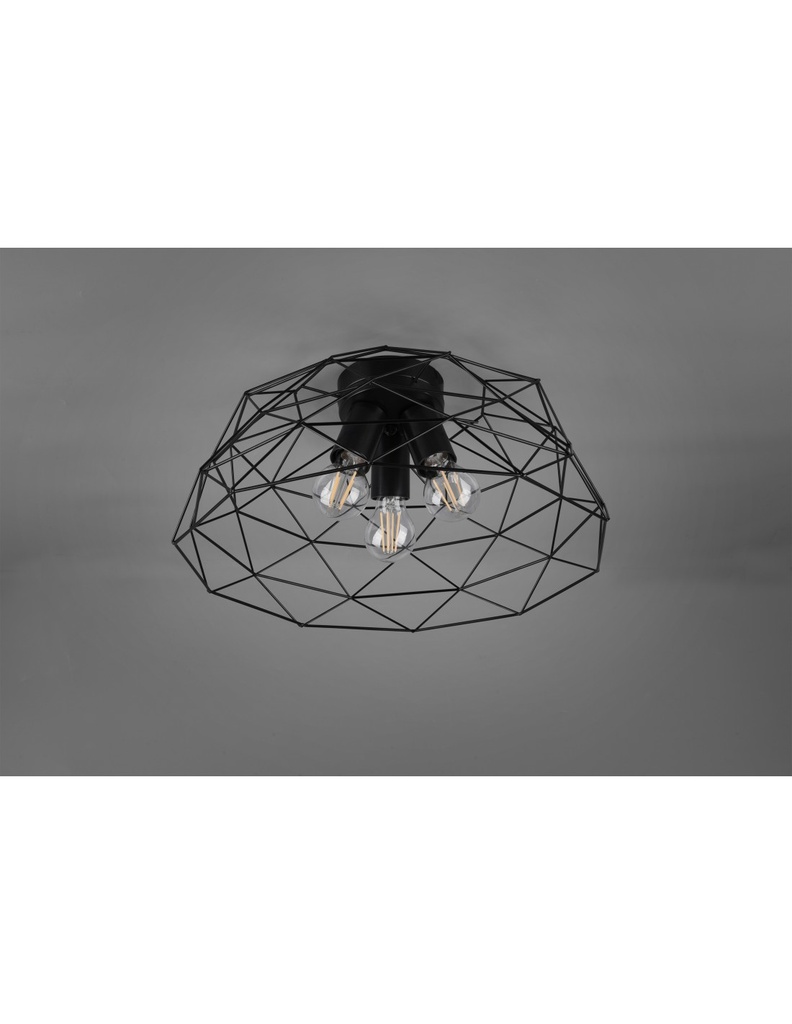 Plafoniera Haval Gabbia 3xE27 Nero Opaco Ø45 cm Trio Lighting