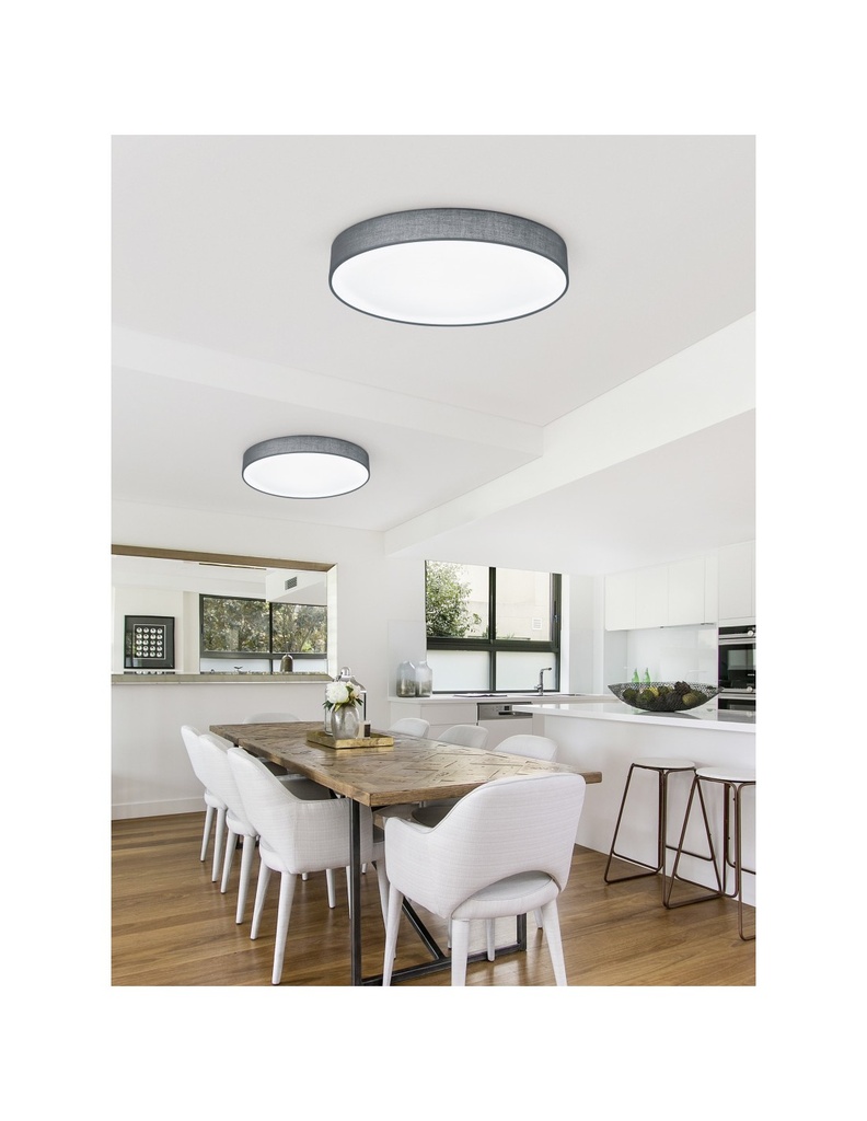 Plafoniera Led Paralume Tessuto Grigio Lugano Ø60 cm Trio Lighting
