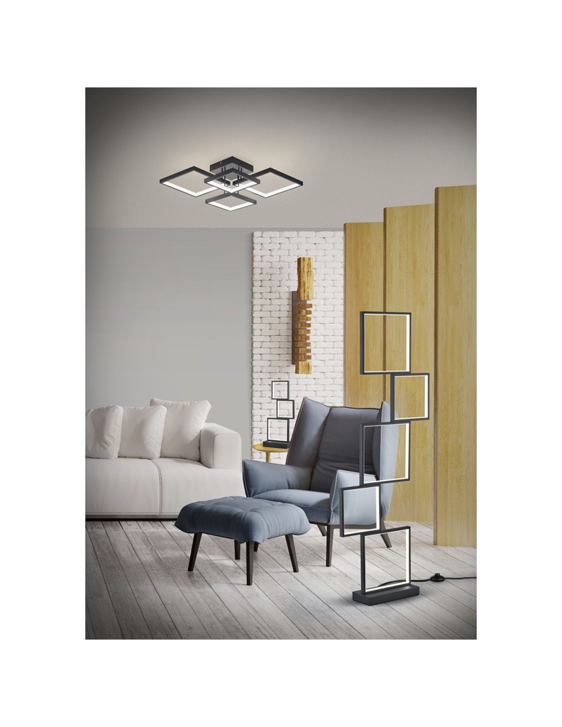 Plafoniera Led Sorrento 4 Quadrati 52x52 cm Nero Trio Lighting