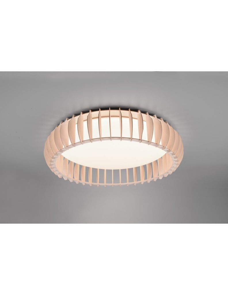 Plafoniera Legno Naturale Led 38w Dimmer Monte Trio Lighting