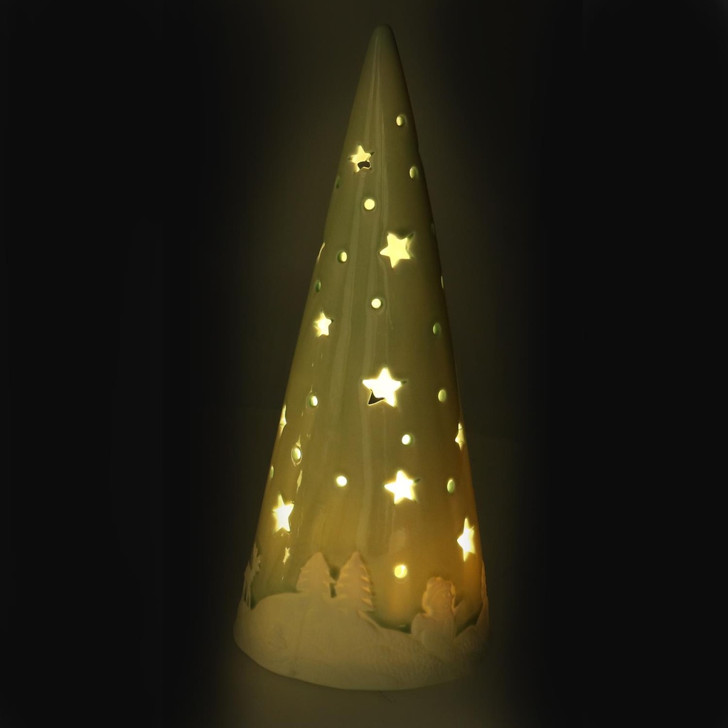 Albero ceramica disegno slitta con led verde acqua cm ø12h26