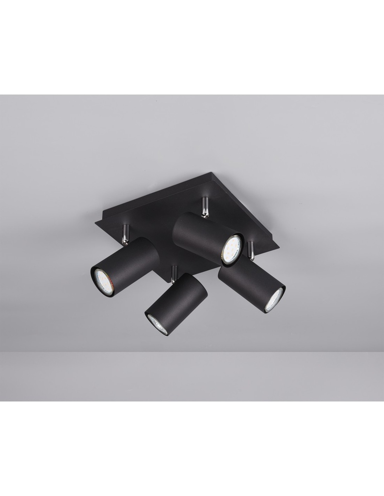 Plafoniera Quadrata 4 Faretti Orientabili Marley Nero Trio Lighting