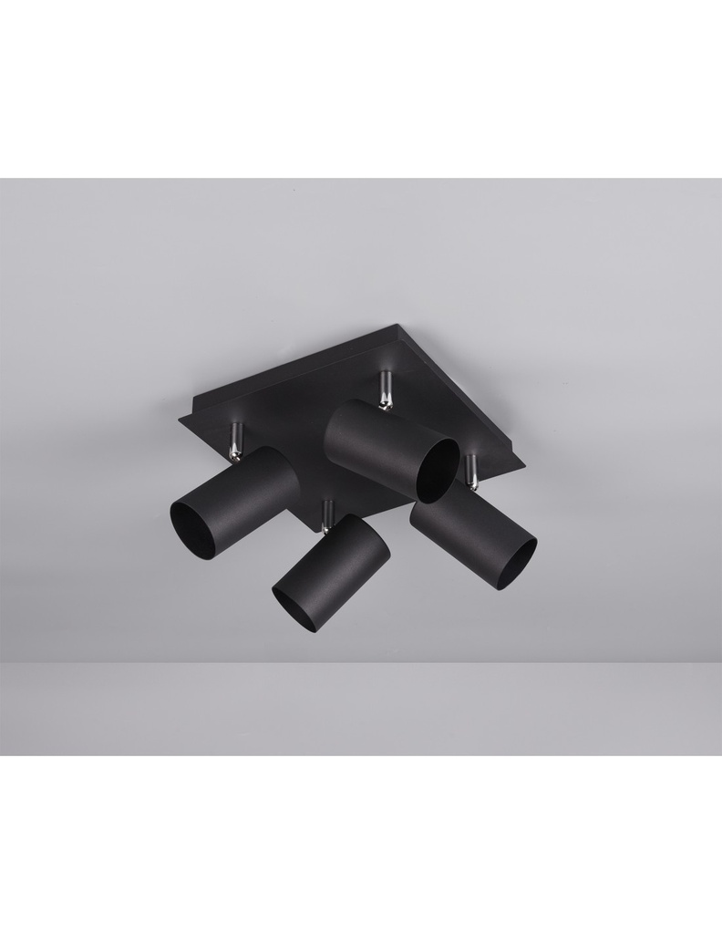 Plafoniera Quadrata 4 Faretti Orientabili Marley Nero Trio Lighting