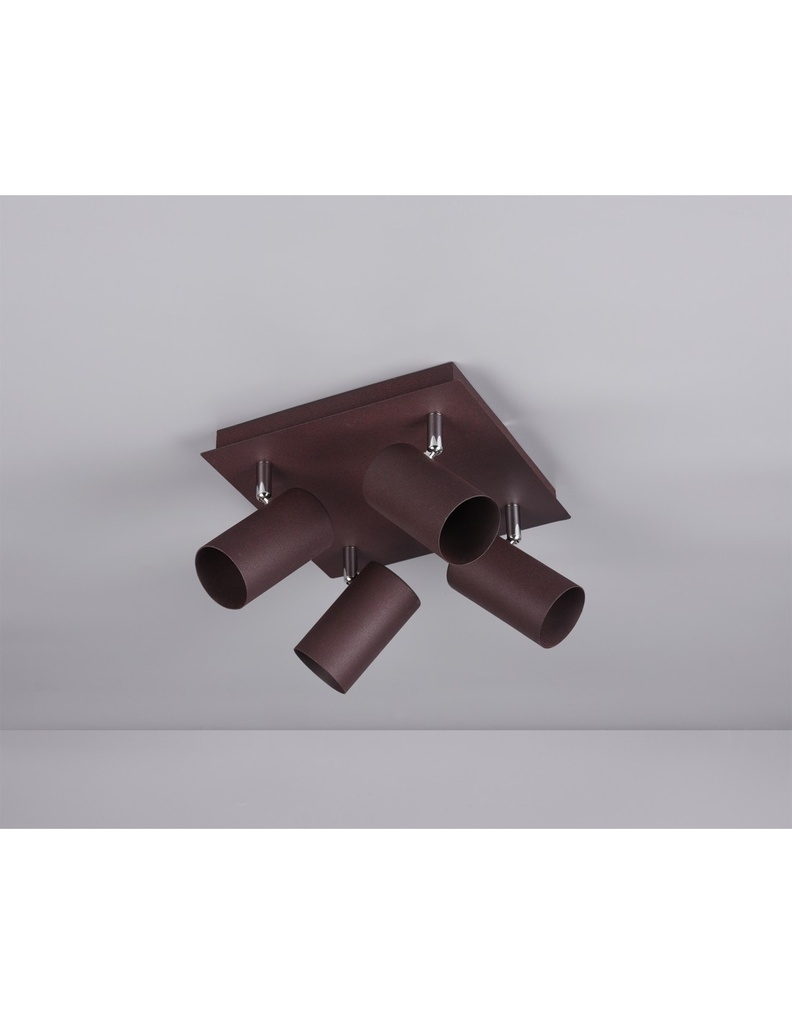 Plafoniera Quadrata 4 Faretti Orientabili Marley Ruggine Trio Lighting
