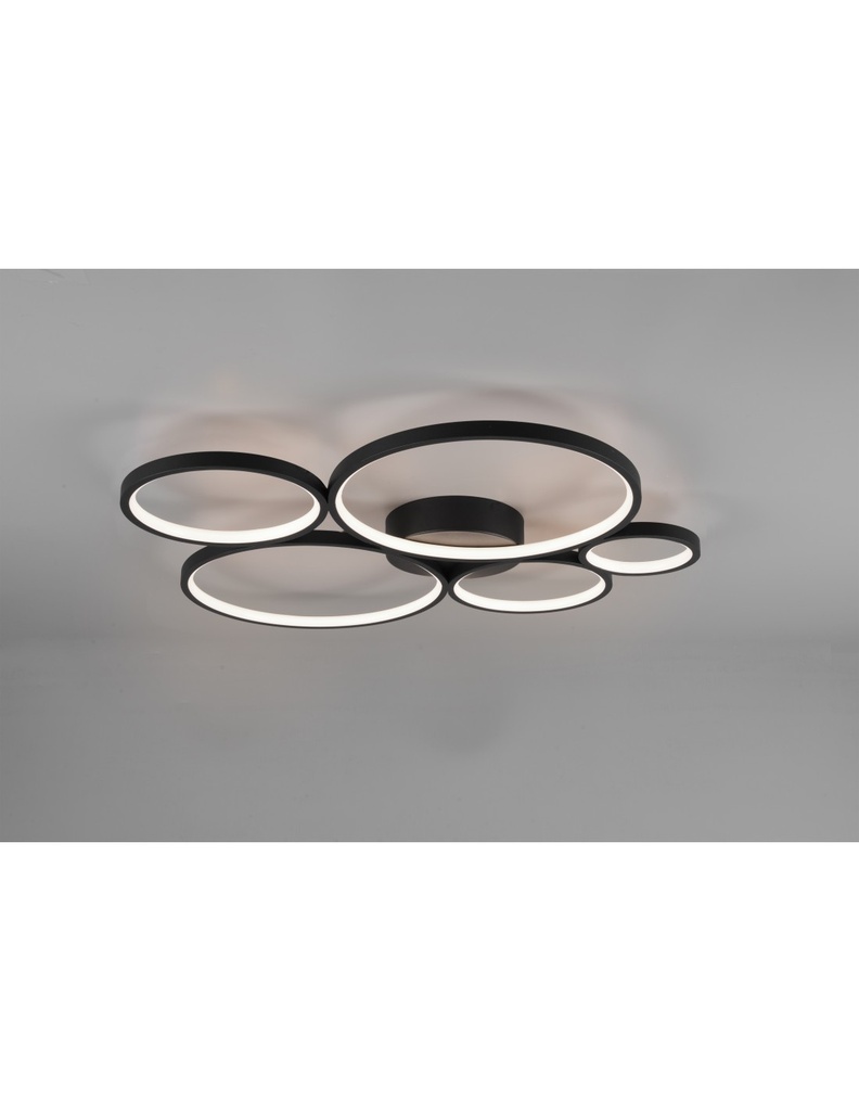 Plafoniera Rondo 5 Cerchi Led Dimmerabile Nero L59 cm Trio Lighting