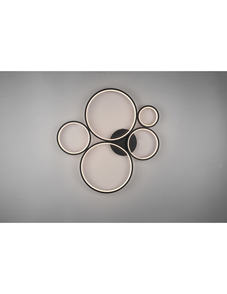 Plafoniera Rondo 5 Cerchi Led Dimmerabile Nero L59 cm Trio Lighting