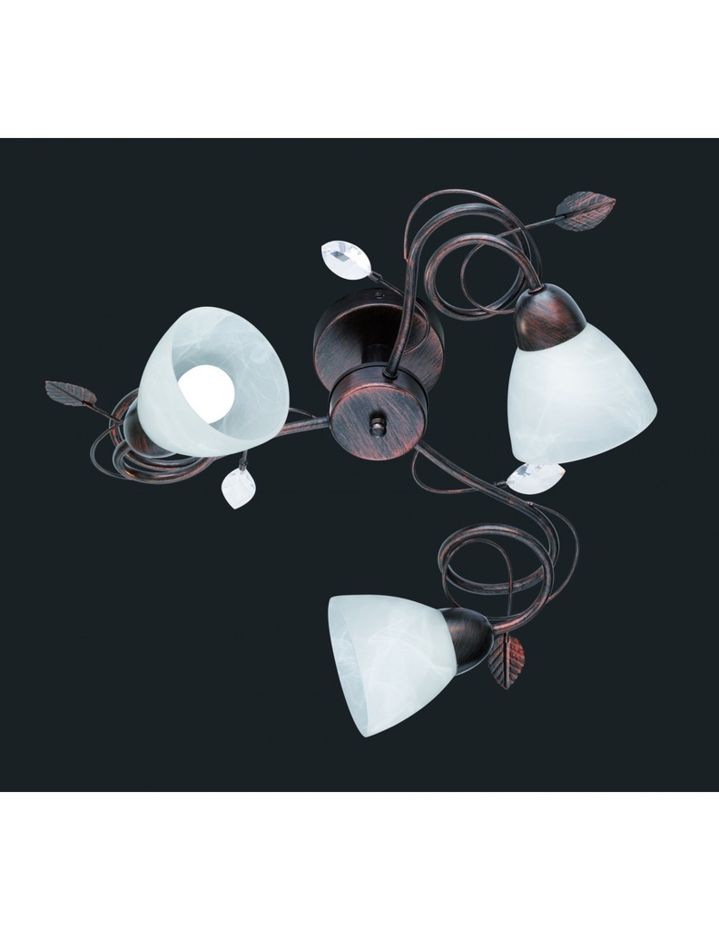 Plafoniera Rustica 3xE14 Traditio Ruggine Coppe Vetro Bianco Ø61 cm Trio Lighting