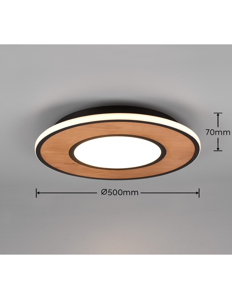 Plafoniera Vintage Legno Led Dimmer Deacon Ø50 cm Trio Lighting