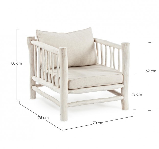 Poltrona bianco con cuscino in teak in stile naturale