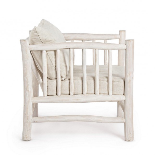 Poltrona bianco con cuscino in teak in stile naturale